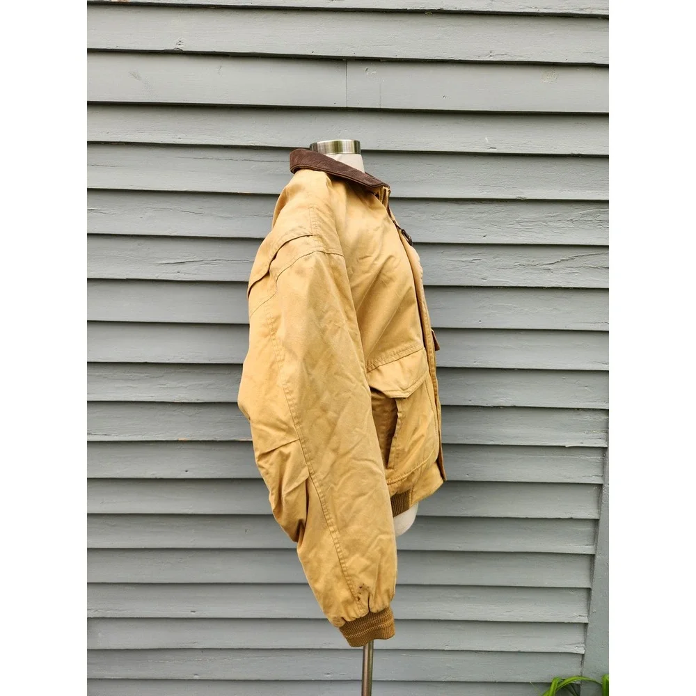 Vintage Gant The Aviator Jacket Mustard Tan Leather Collar Bomber XL Portugal‎